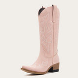 The Etta - Pink Short Tall Cowgirl Boots with Delicate Embroidery