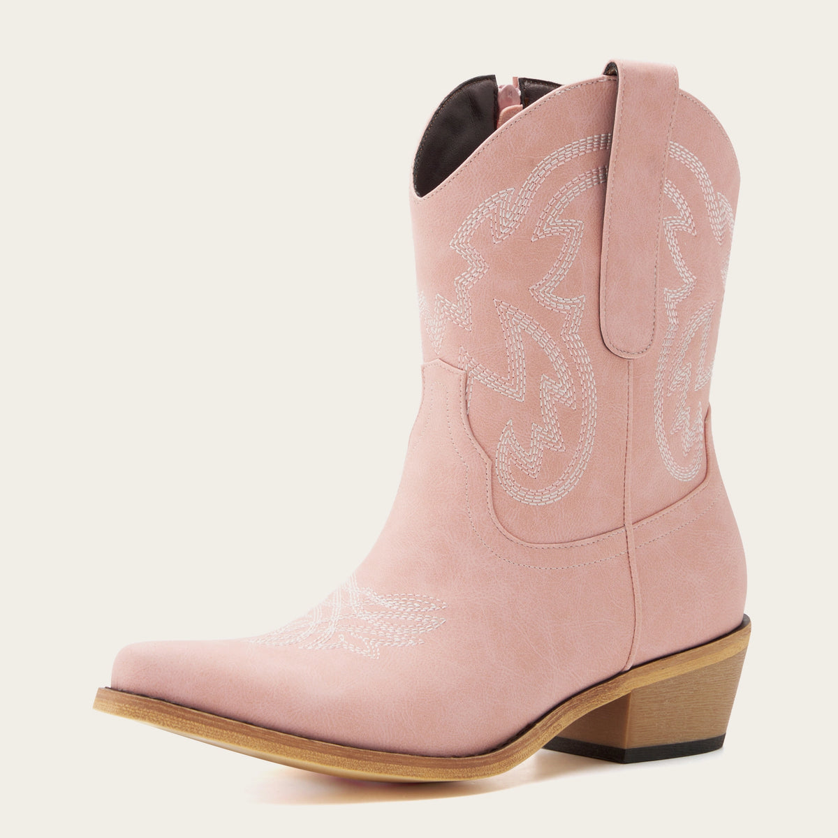 The Rosie - Snip Toe Pink Cowgirl Booties Embroidery Side Zipper