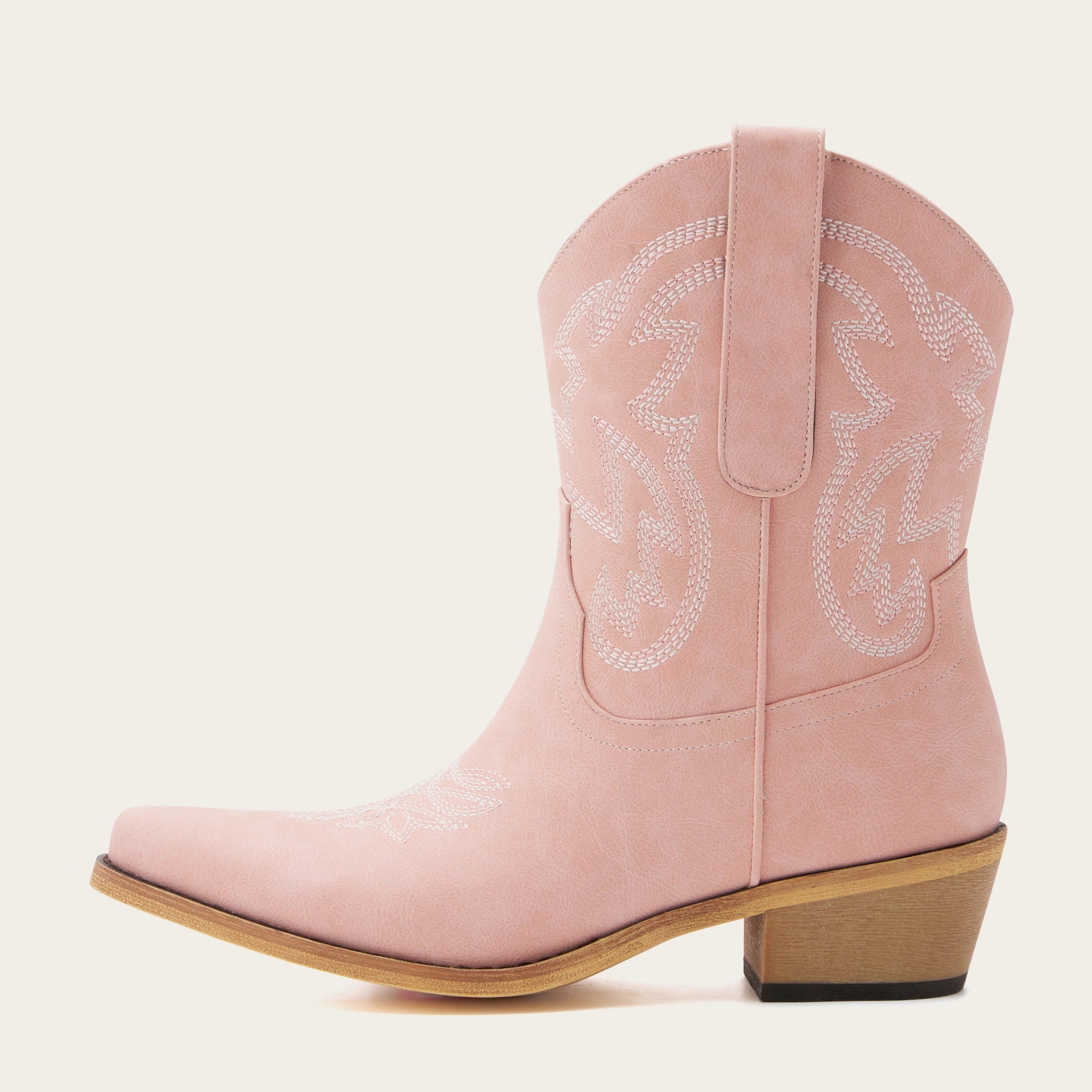 The Rosie - Snip Toe Pink Cowgirl Booties Embroidery Side Zipper