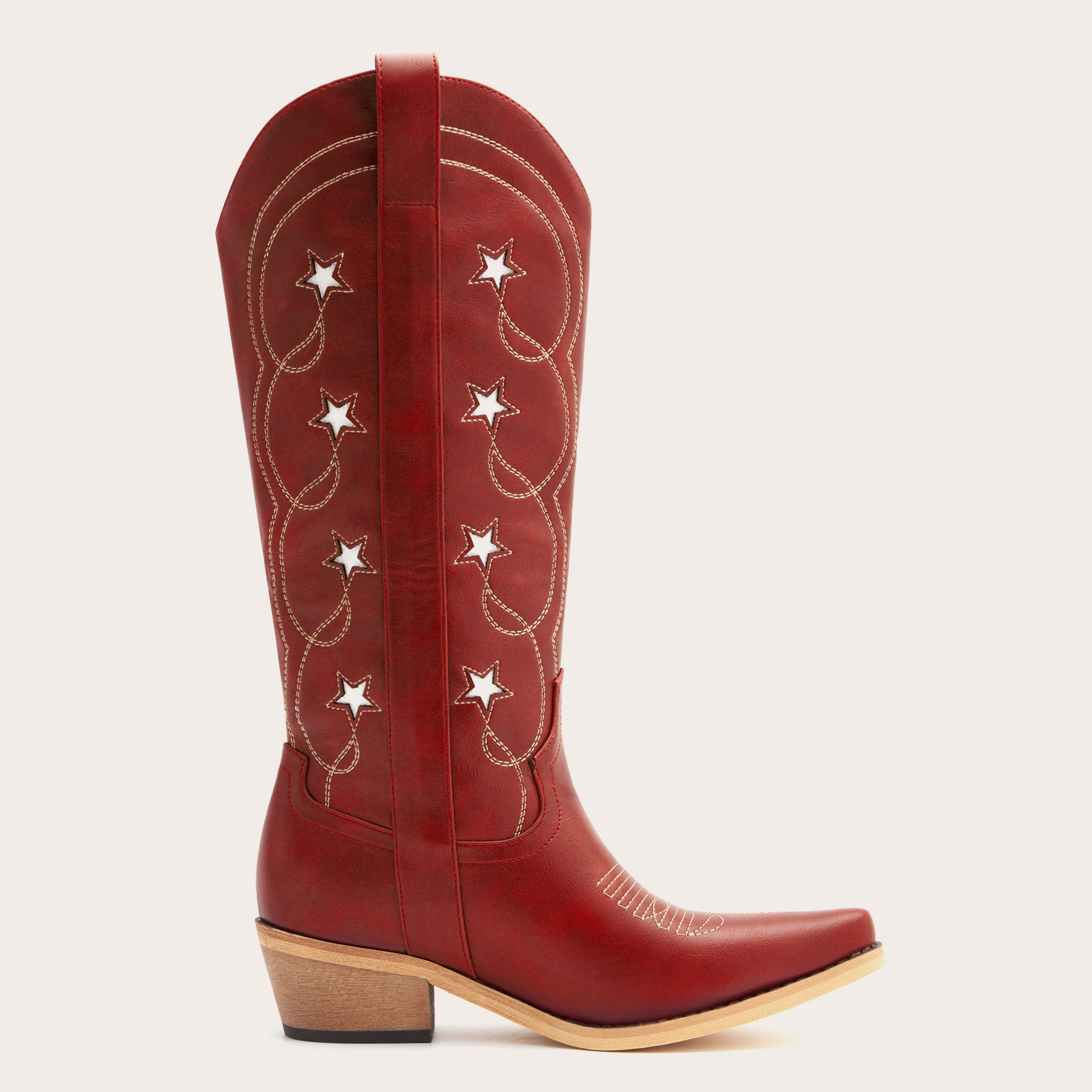 The Stella - Red Starry Embroidered Cowgirl Boots with Bold Detailing