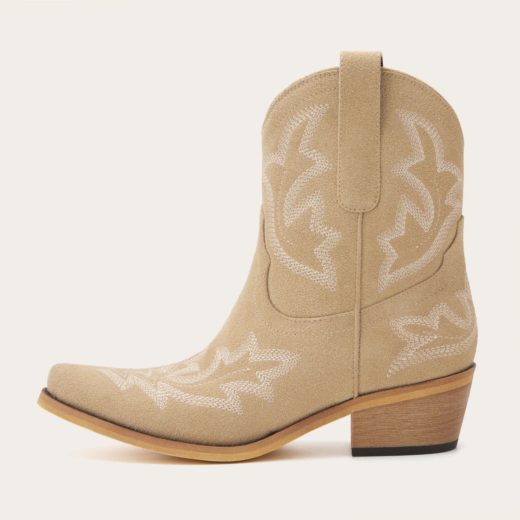 The Dakota - Beige Suede Cowgirl Booties with Classic Western Charm
