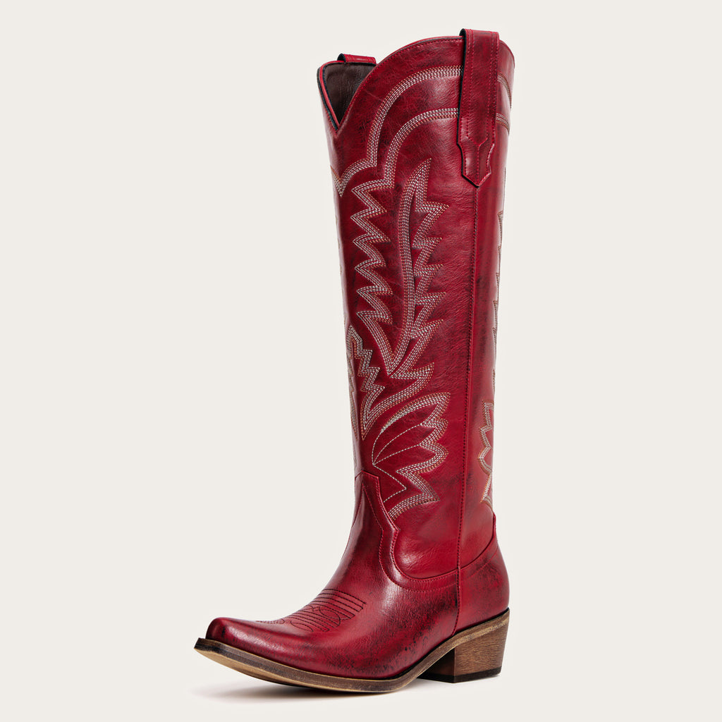 Laurey - Crimson Embroidered Cowgirl Boots with Classic