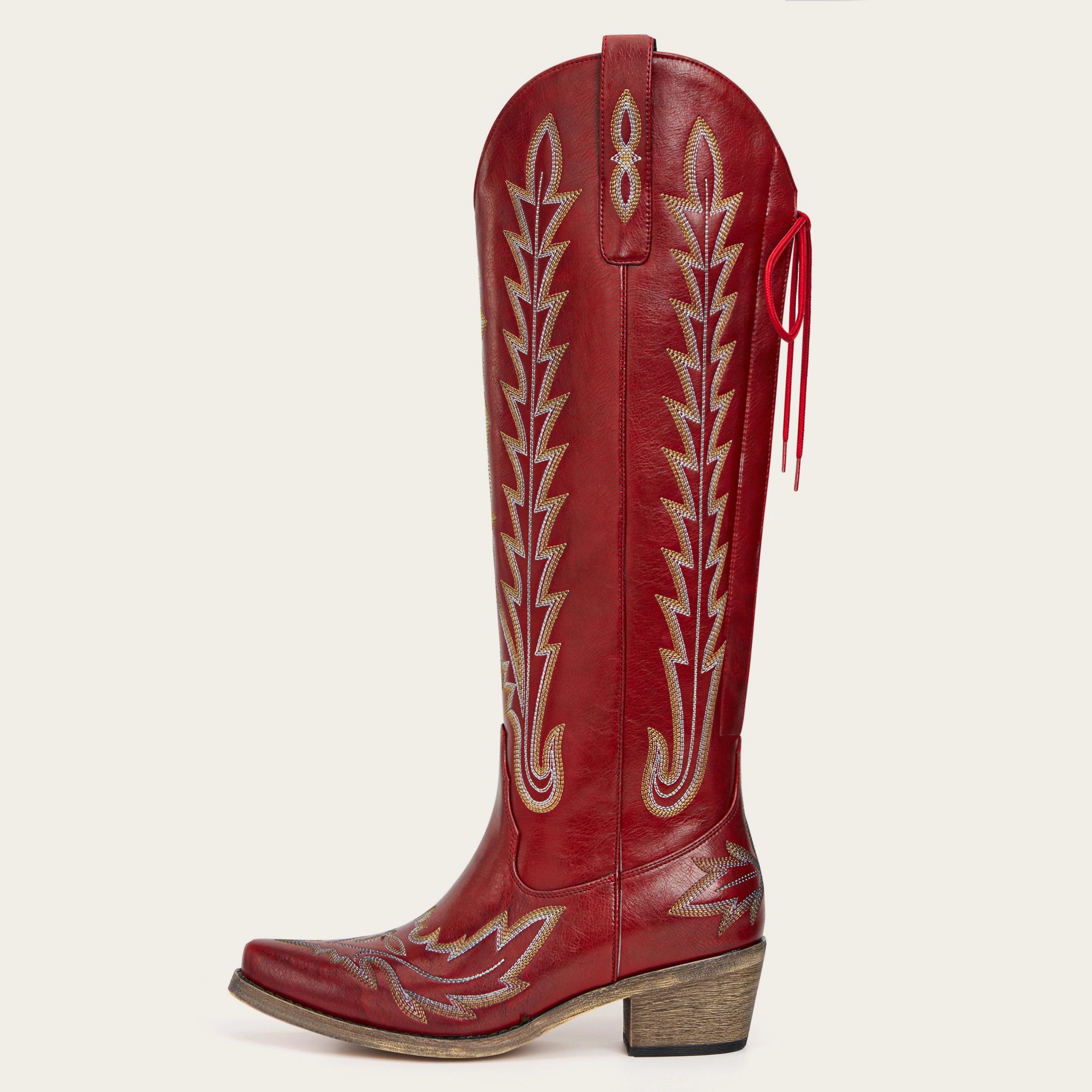 The Eula - Red Tall Cowgirl Boots with Intricate Western Embroidery