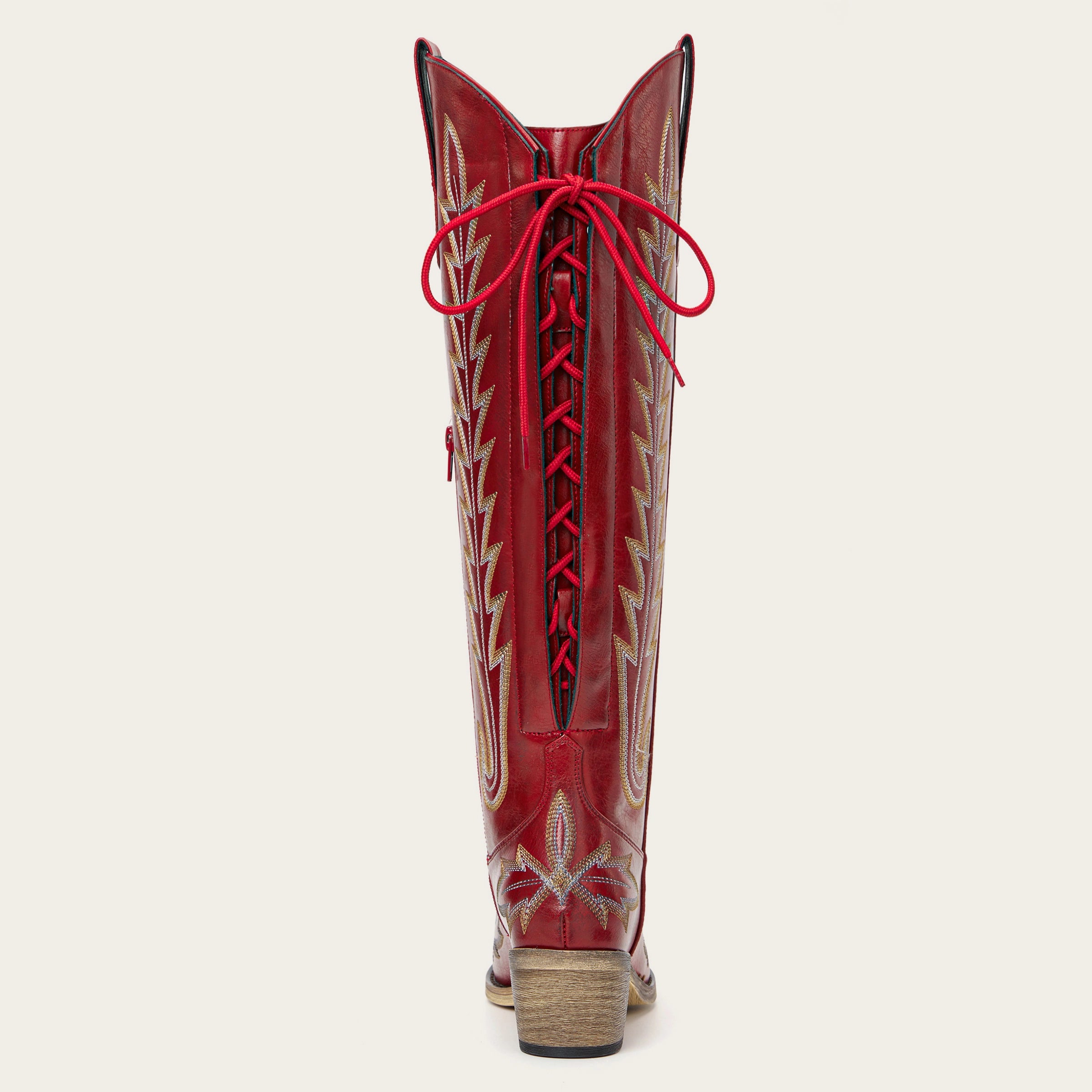 The Eula - Red Tall Cowgirl Boots with Intricate Western Embroidery