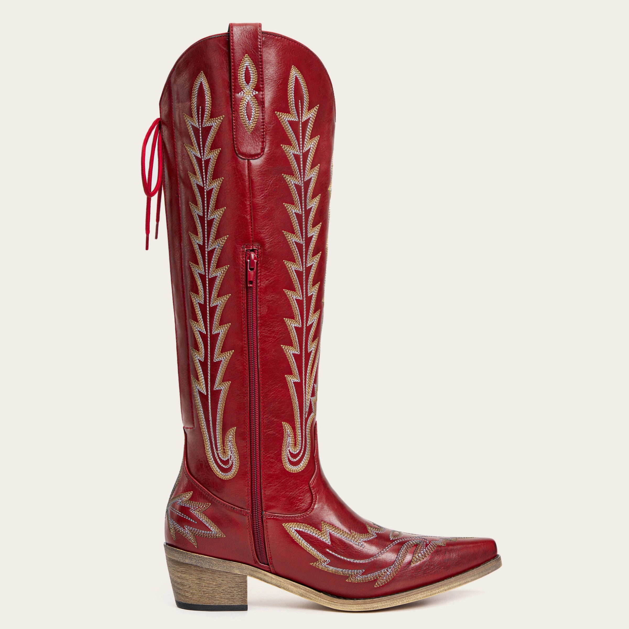 The Eula - Red Tall Wide Calf Cowgirl Boots with Intricate Western Embroidery