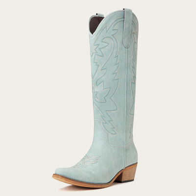 The Molly Wood - Blue Snip Toe Embroidered Cute Comfortable Tall Cowgirl Boots