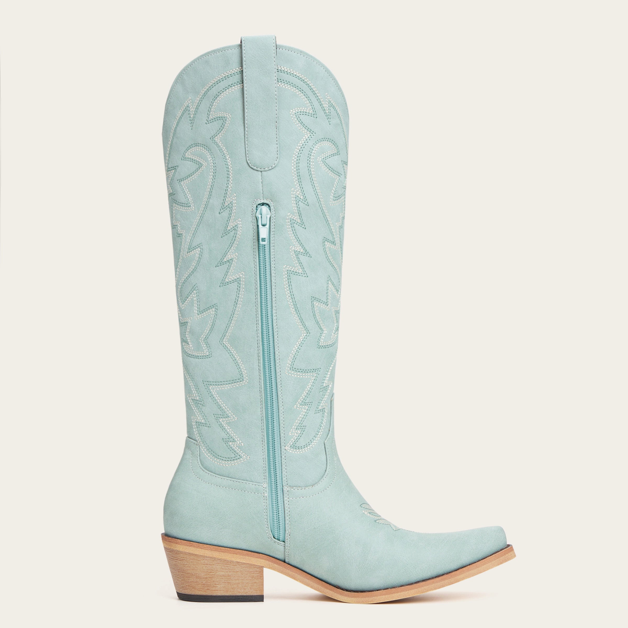 The Molly Wood – Blue Snip Toe Embroidered Cute Comfortable Tall Cowgirl Boots