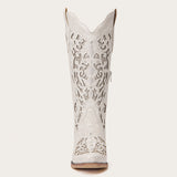 Ballou - White Embroidered Cowgirl Boots with Rhinestone Accents