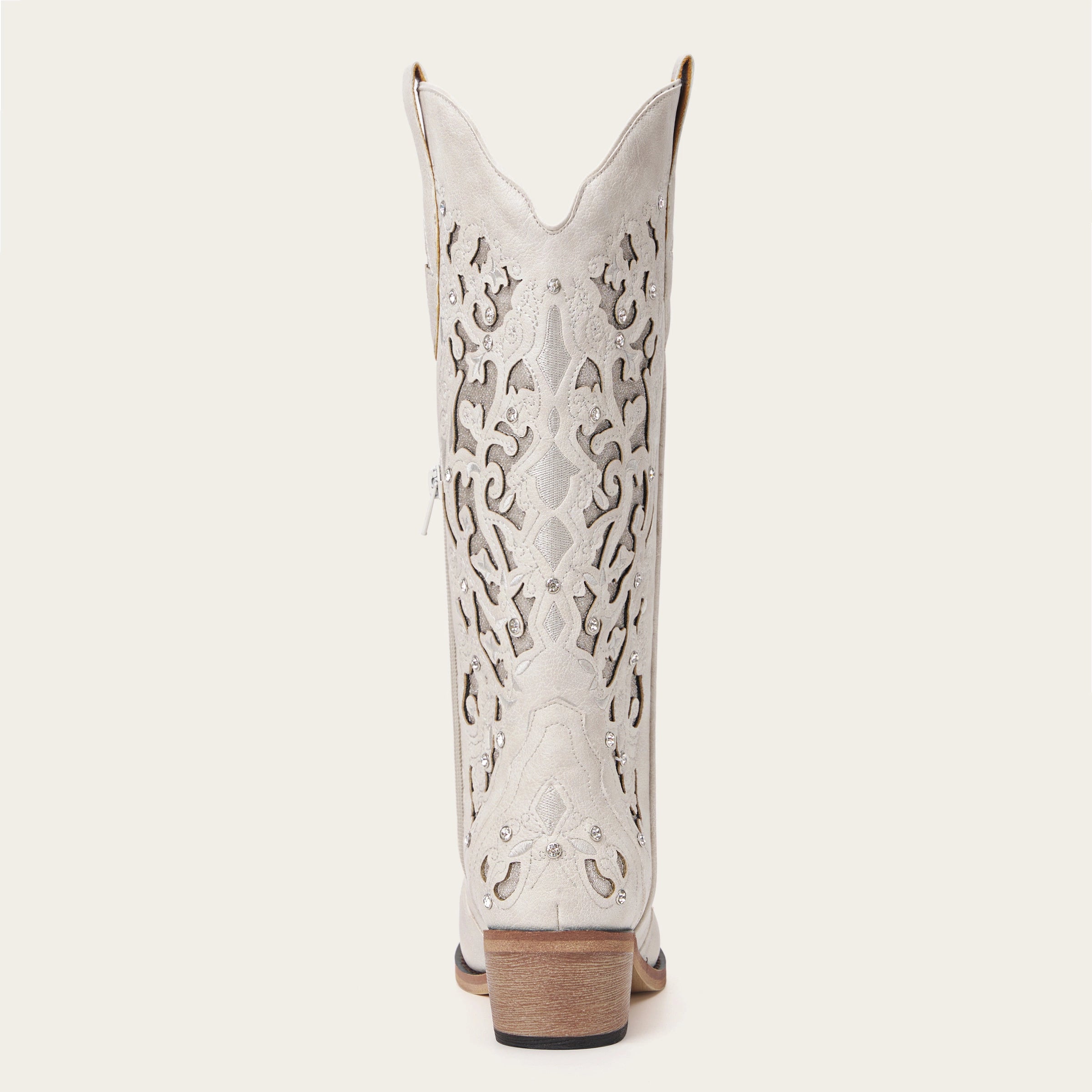 The Ballou - White Embroidered Cowgirl Boots with Rhinestone and Cutouts