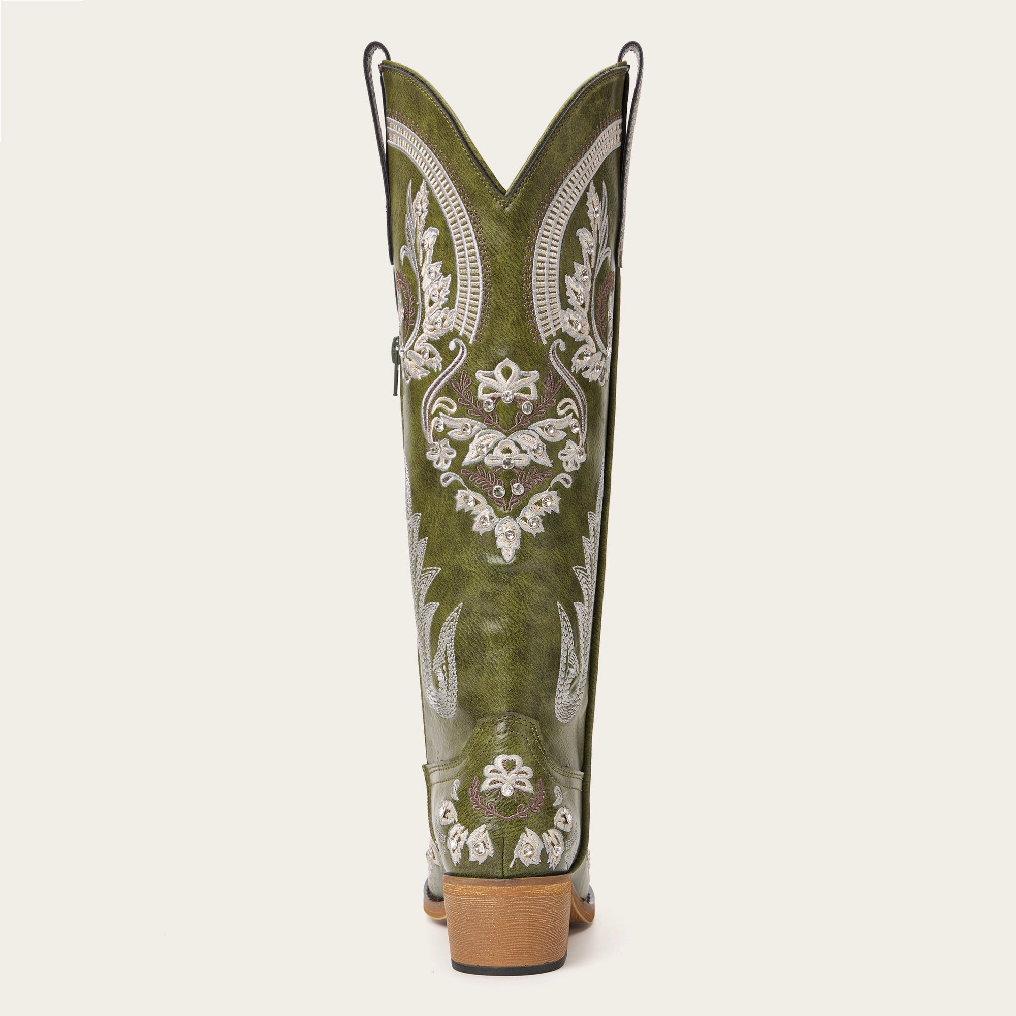 The Aurelia - Sparkle Western Boots in Olive Green Embroidered & Rhinestone