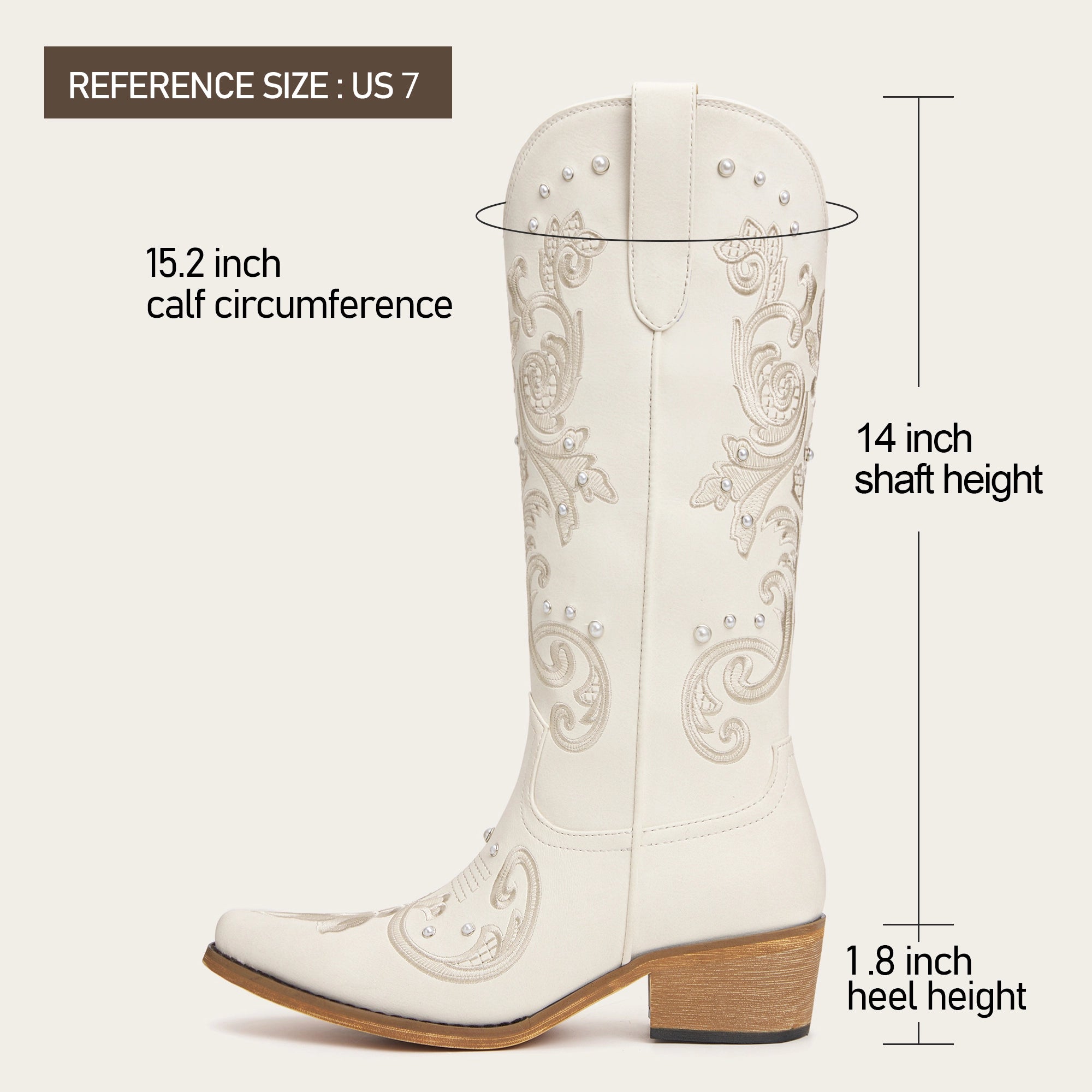 The Missie - Ivory Embroidered Cowgirl Boots with Pearls and Elegant Western Flair