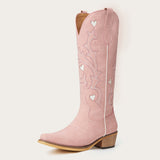The Hallie – Pink Heart Cutouts Embroidered Western Cowgirl Boots