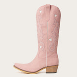 The Hallie – Pink Heart Cutouts Embroidered Western Cowgirl Boots