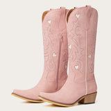 The Hallie – Pink Heart Cutouts Embroidered Western Cowgirl Boots