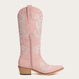 The Missie – Pink Embroidered Cowgirl Boots with Pearls and Elegant Western Flair