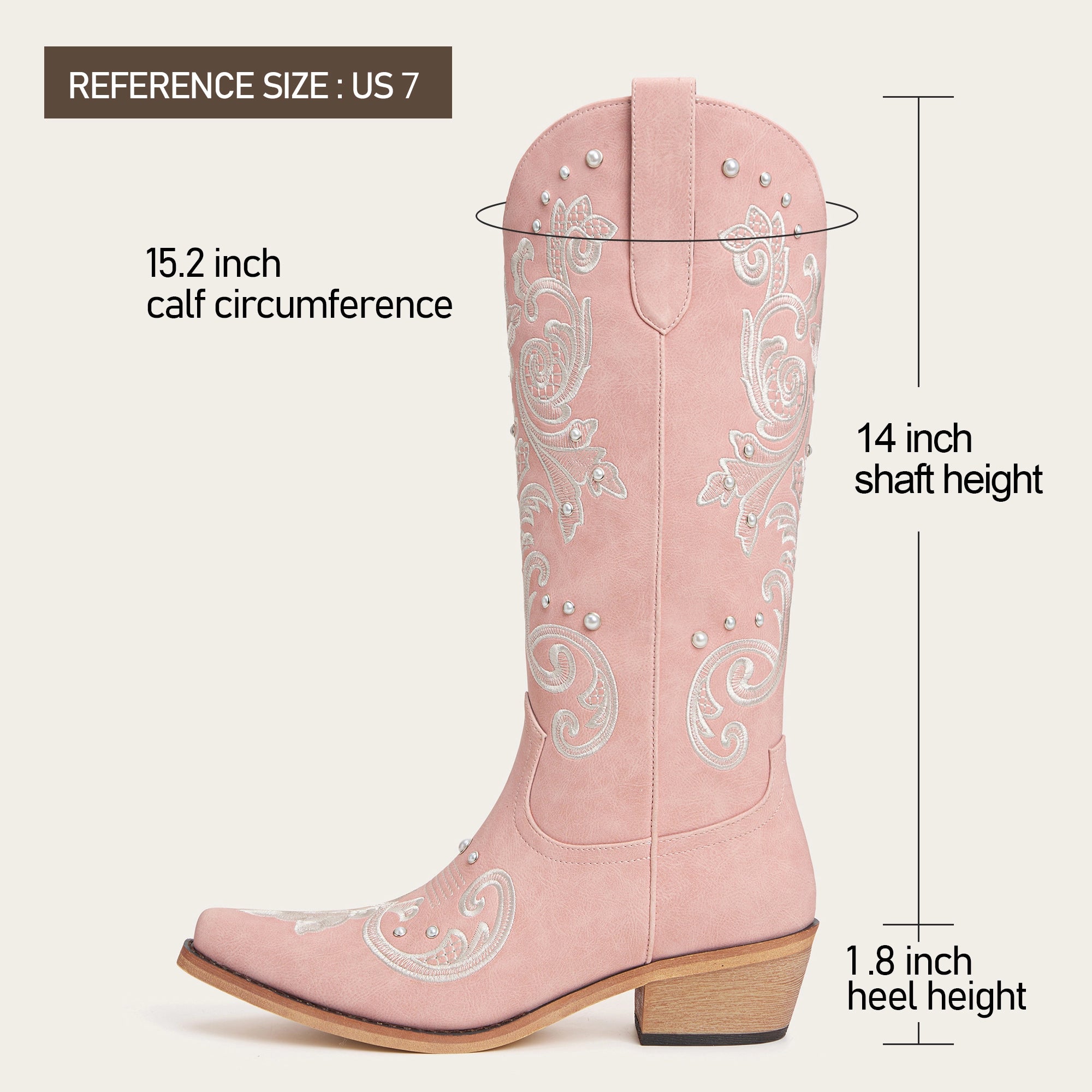 The Missie - Pink Embroidered Cowgirl Boots with Pearls and Elegant Western Flair