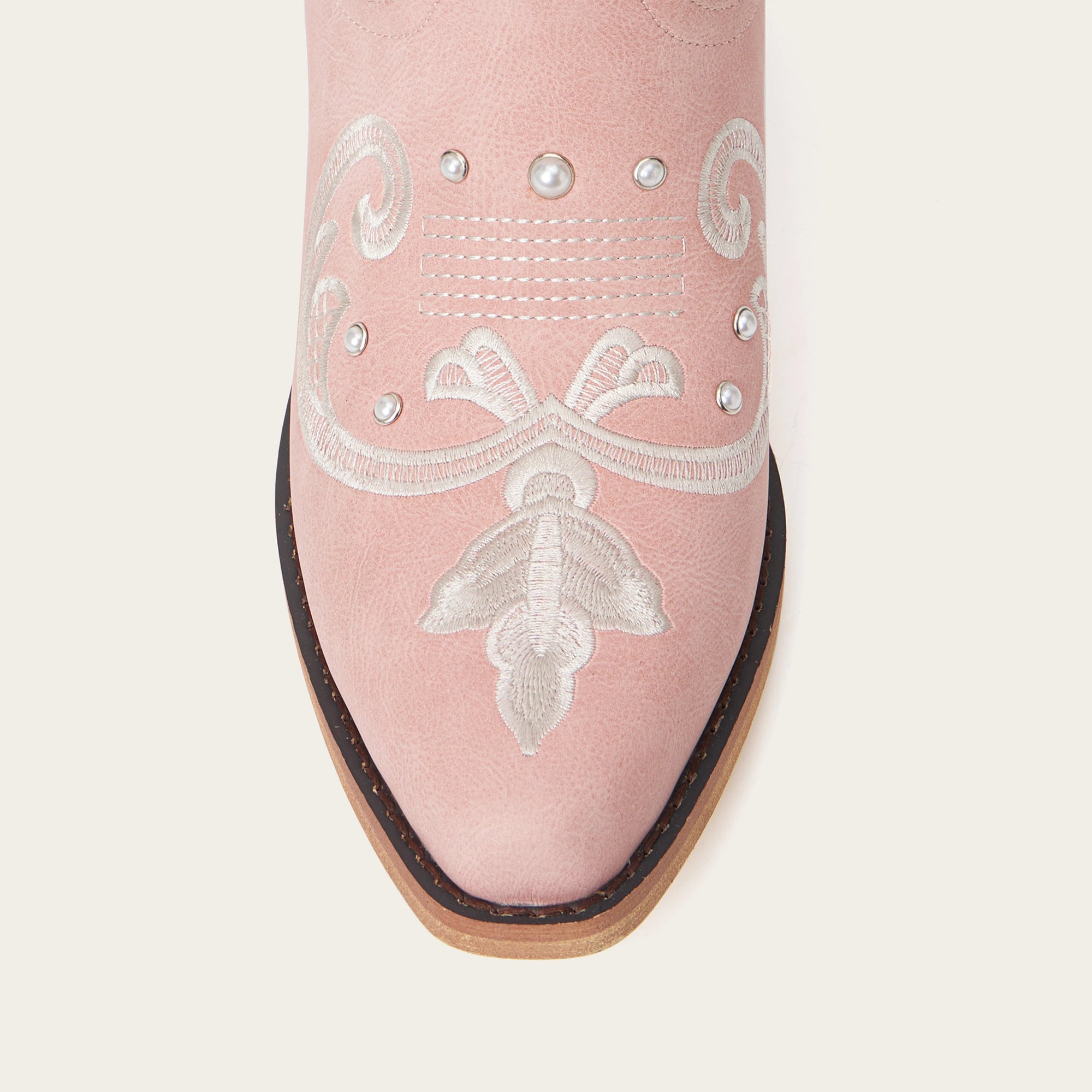 The Missie – Rose Pink Embroidered Cowgirl Boots with Pearls and Elegant Western Flair