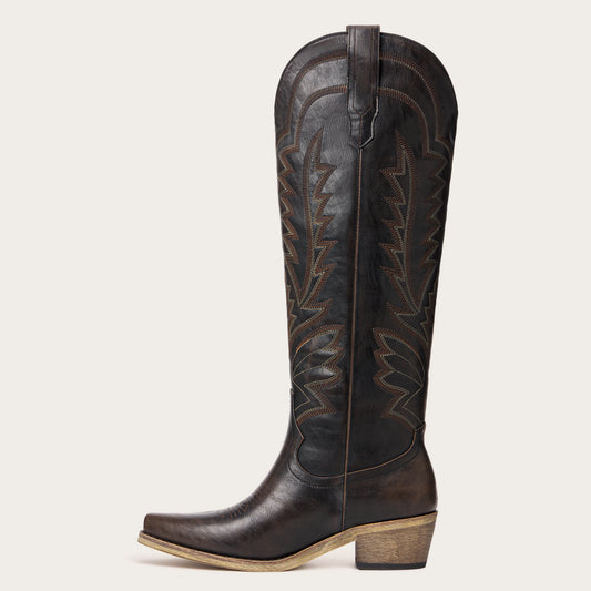 Laurey - Espresso Embroidered Cowgirl Boots with Classic Western Flair