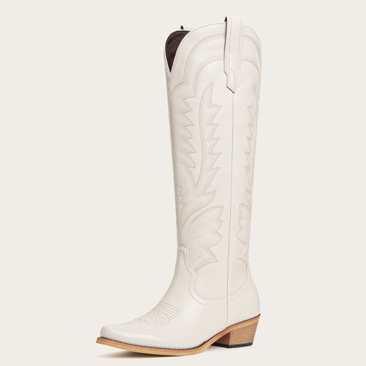 Laurey - Ivory Embroidered Cowgirl Boots with Classic Western Flair