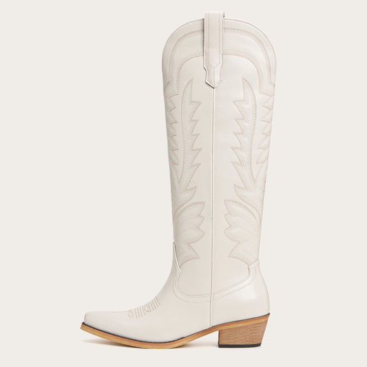 Laurey - Ivory Embroidered Cowgirl Boots with Classic Western Flair