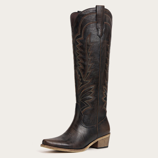 Laurey - Espresso Embroidered Cowgirl Boots with Classic Western Flair