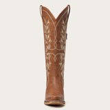 The Belle - Brown Cowgirl Boots Snip Toe with Blue Floral Embroidery