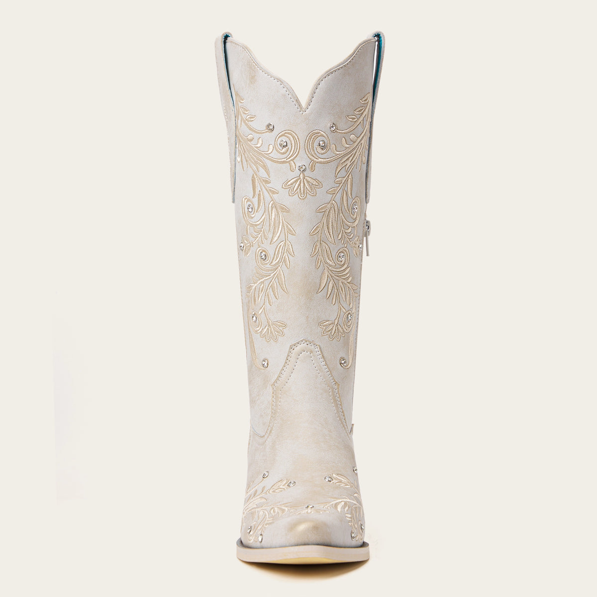 The Everly - Ivory Floral Vine Embroidered Snip Toe Cowgirl Boots with Side Zipper