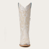 The Everly – Ivory Cowgirl Boots with Vine Embroidery and Crystal Accents