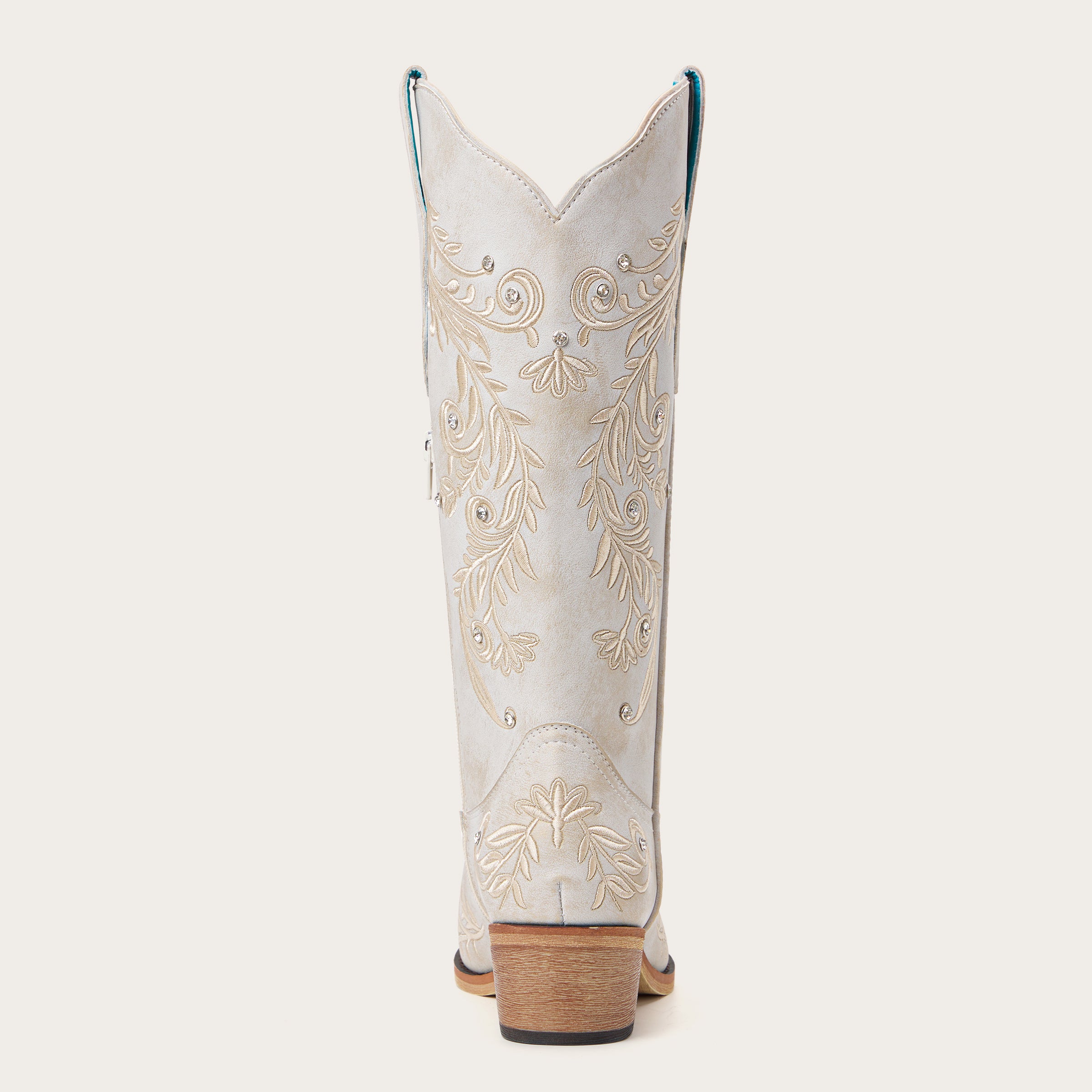 The Everly – Ivory Cowgirl Boots with Vine Embroidery and Crystal Accents