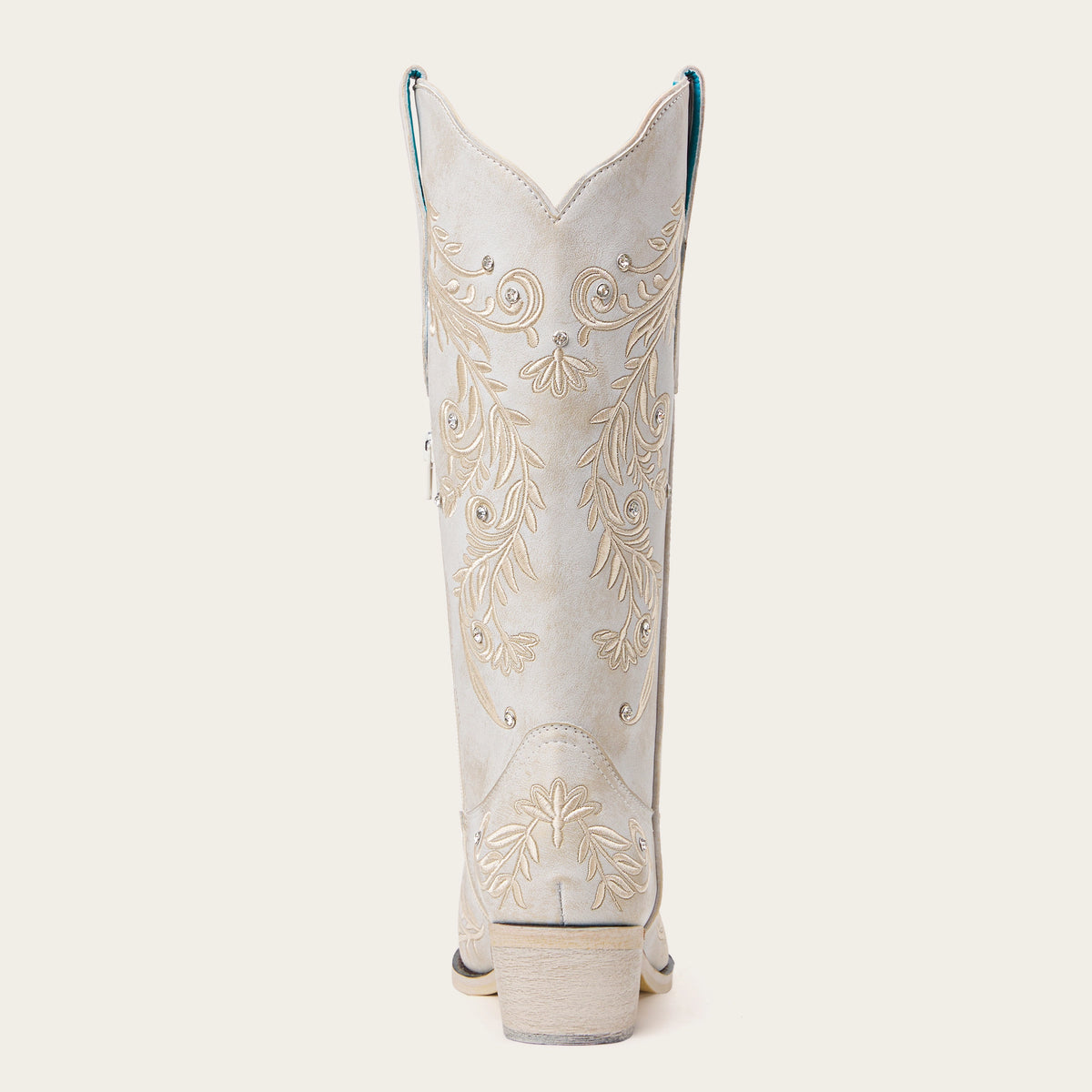 The Everly - Ivory Floral Vine Embroidered Snip Toe Cowgirl Boots with Side Zipper