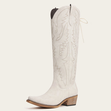 The Withersteen - Cream Adjustable Wide Calf Snip Toe Cowgirl Boots