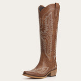 The Josie – Classic Chestnut Tall Cowboy Boots with Contrast Stitching