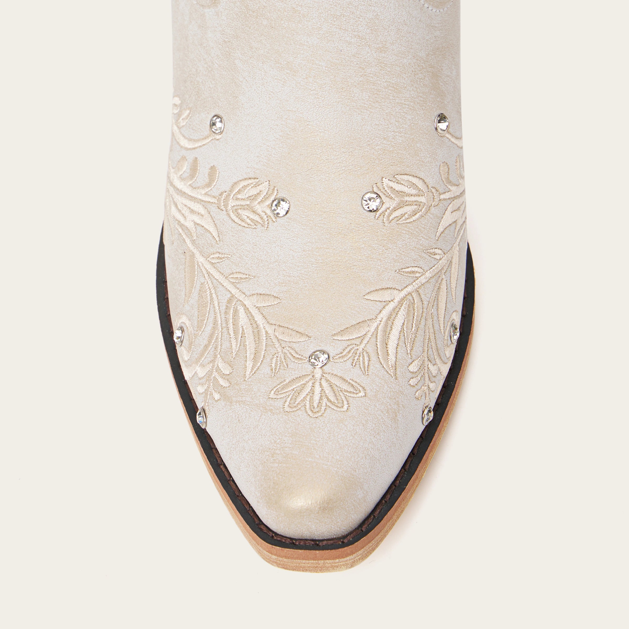 The Everly – Ivory Cowgirl Boots with Vine Embroidery and Crystal Accents
