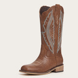 The Sierra – Chestnut Brown Cowgirl Boots with Turquoise & Cream Stitch Detailing