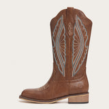 The Sierra – Chestnut Brown Cowgirl Boots with Turquoise & Cream Stitch Detailing