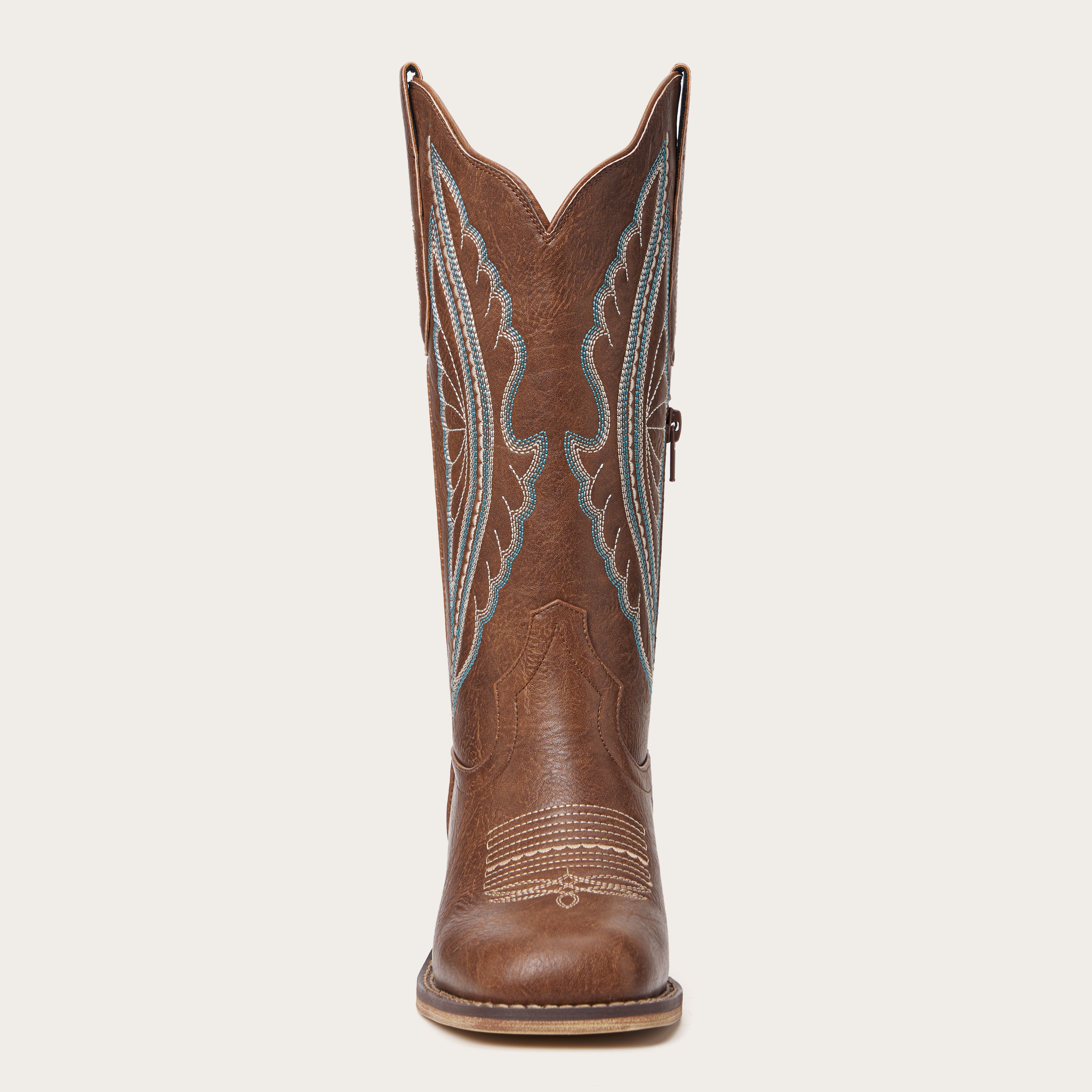 The Sierra – Chestnut Brown Cowgirl Boots with Turquoise & Cream Stitch Detailing
