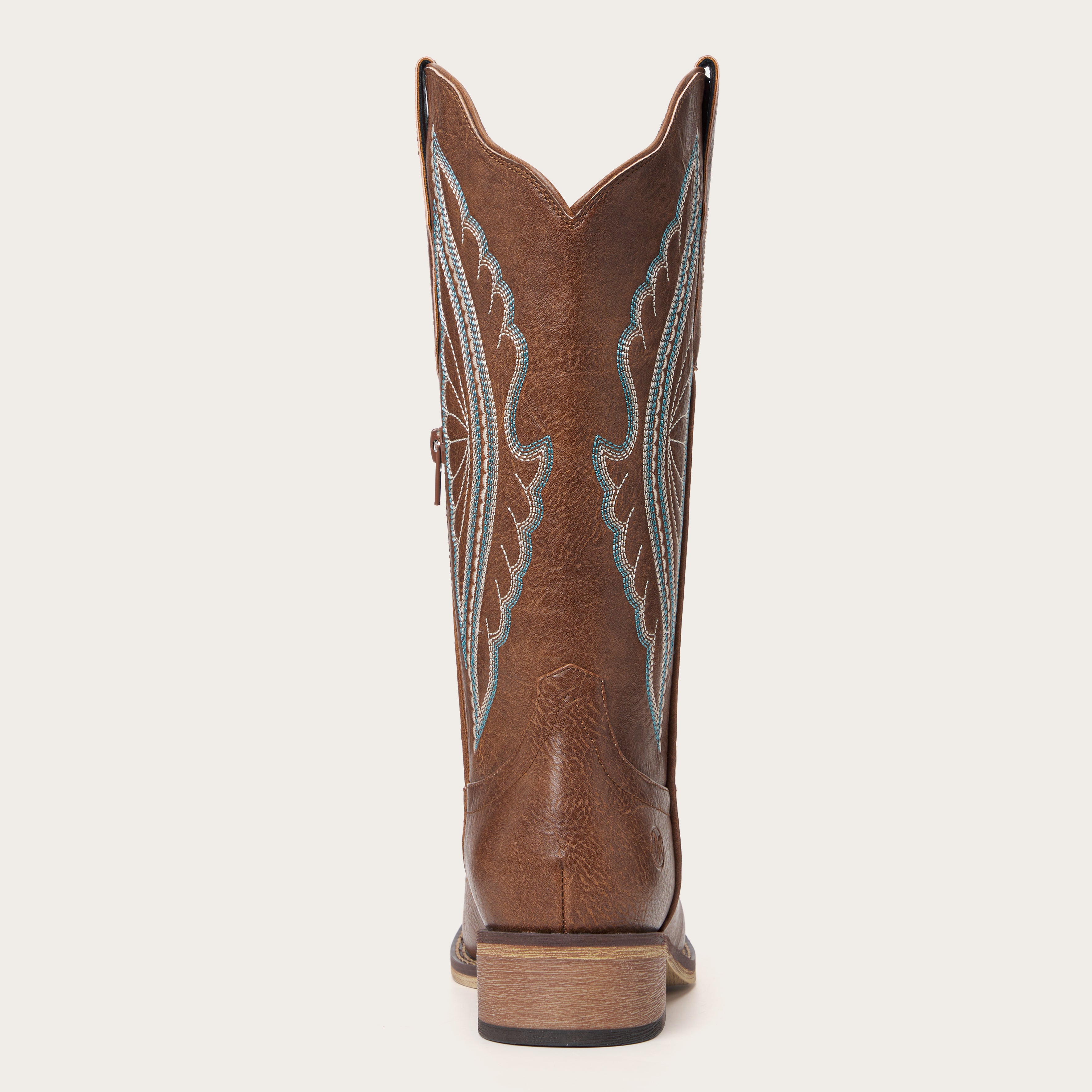 The Sierra – Chestnut Brown Cowgirl Boots with Turquoise & Cream Stitch Detailing