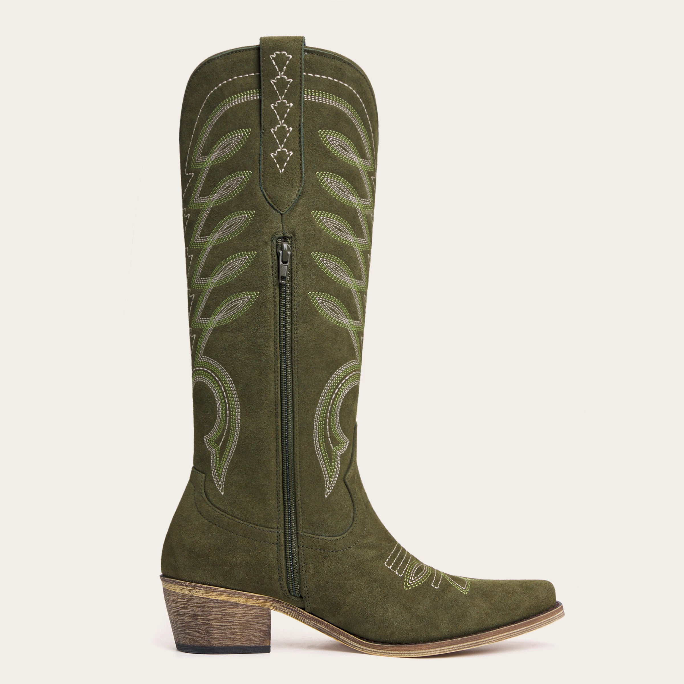 The Mojave - Olive Green Suede Cowgirl Boots with Classic Western Stitching