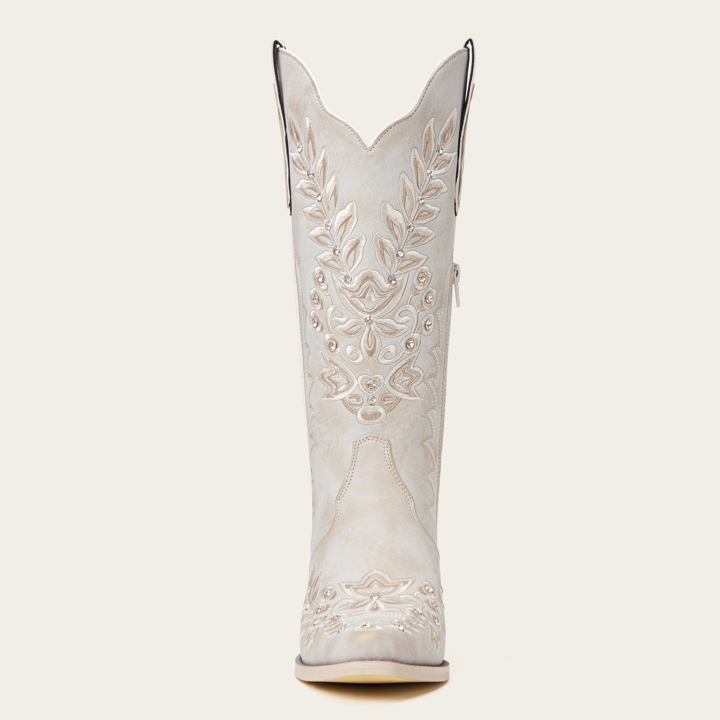 The Grace – Ivory Western Boots with Embroidered Floral and Rhinestone Accents