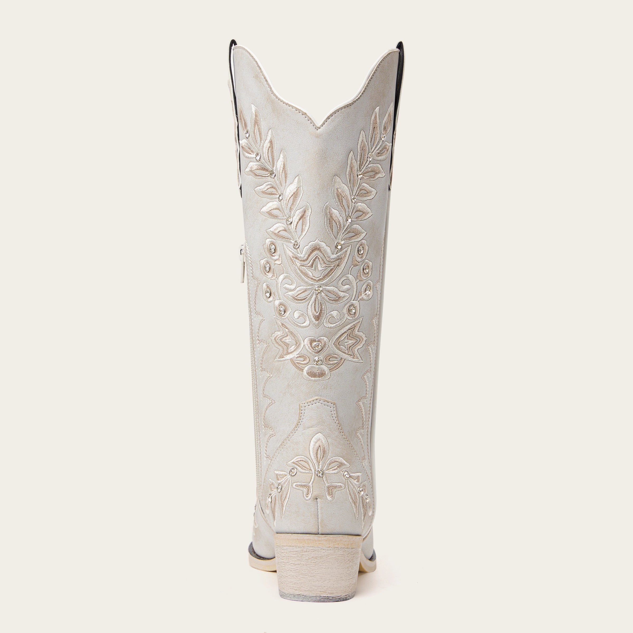 The Grace – Ivory Western Boots with Embroidered Floral and Rhinestone Accents