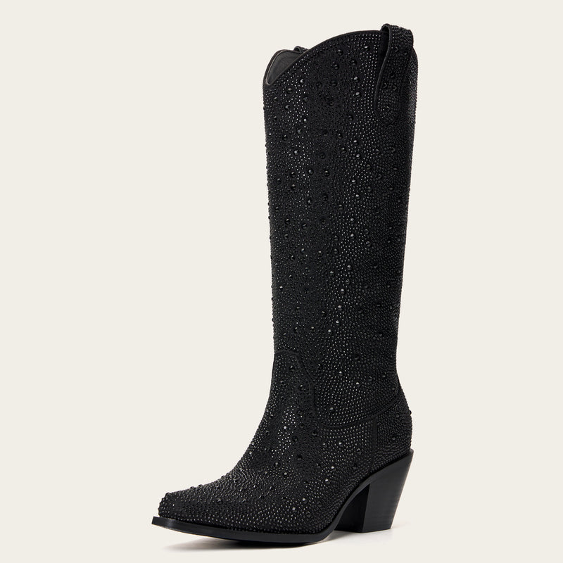 The Stardust – Crystal-Covered Black Tall Cowgirl Boots