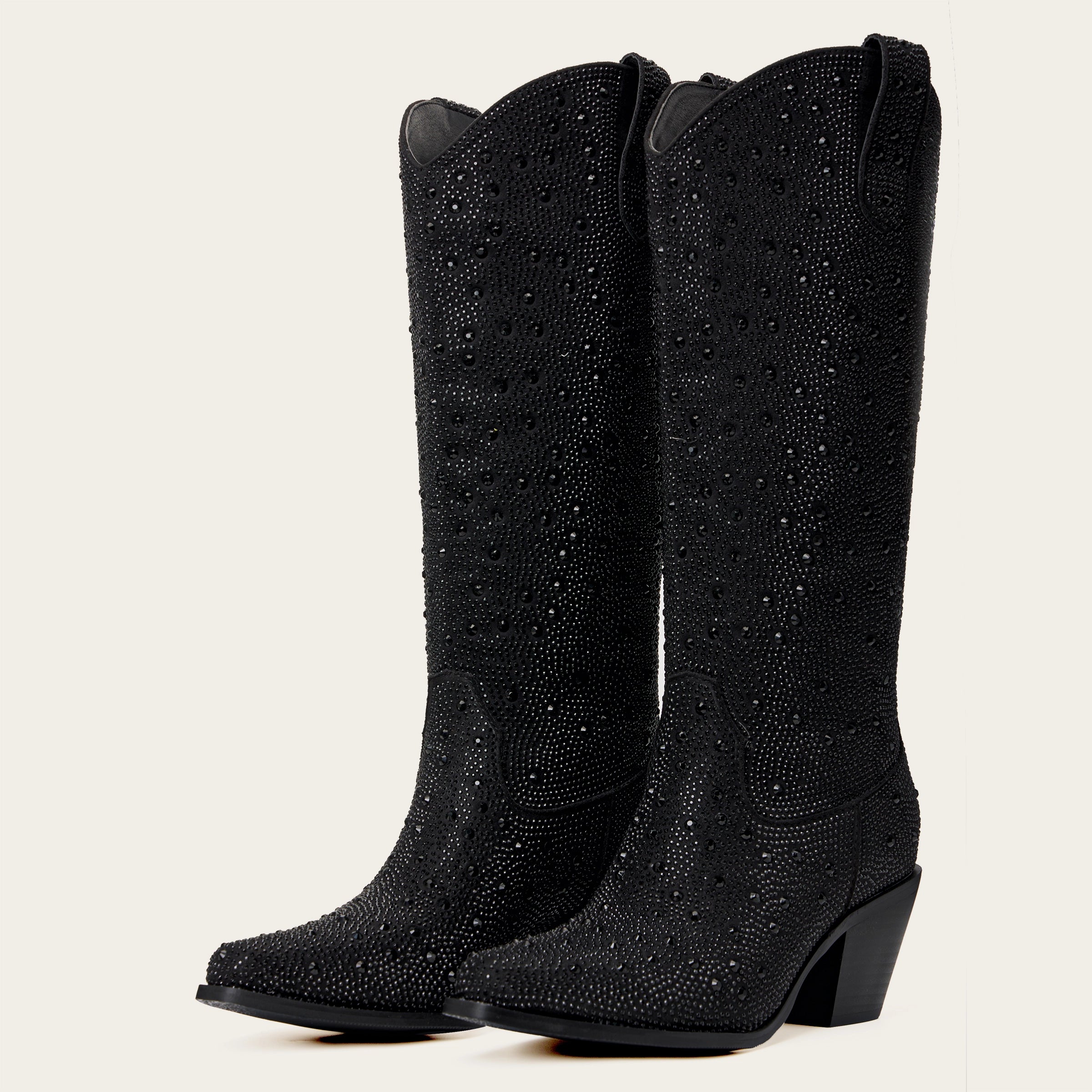 The Stardust – Crystal-Covered Black Tall Cowgirl Boots