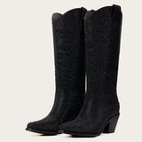 The Stardust – Crystal-Covered Black Tall Cowgirl Boots