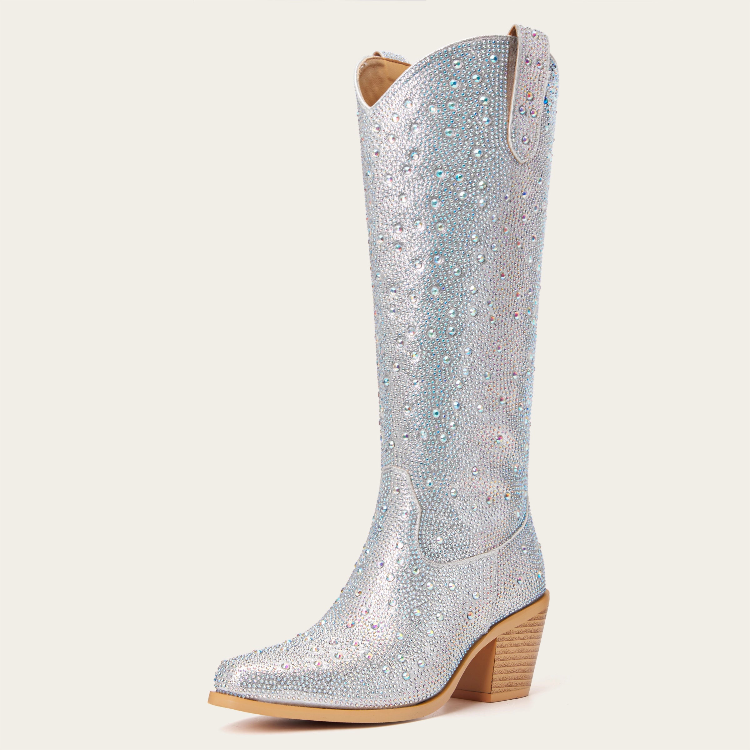 The Stardust - Crystal Covered Silver Tall Cowgirl Boots