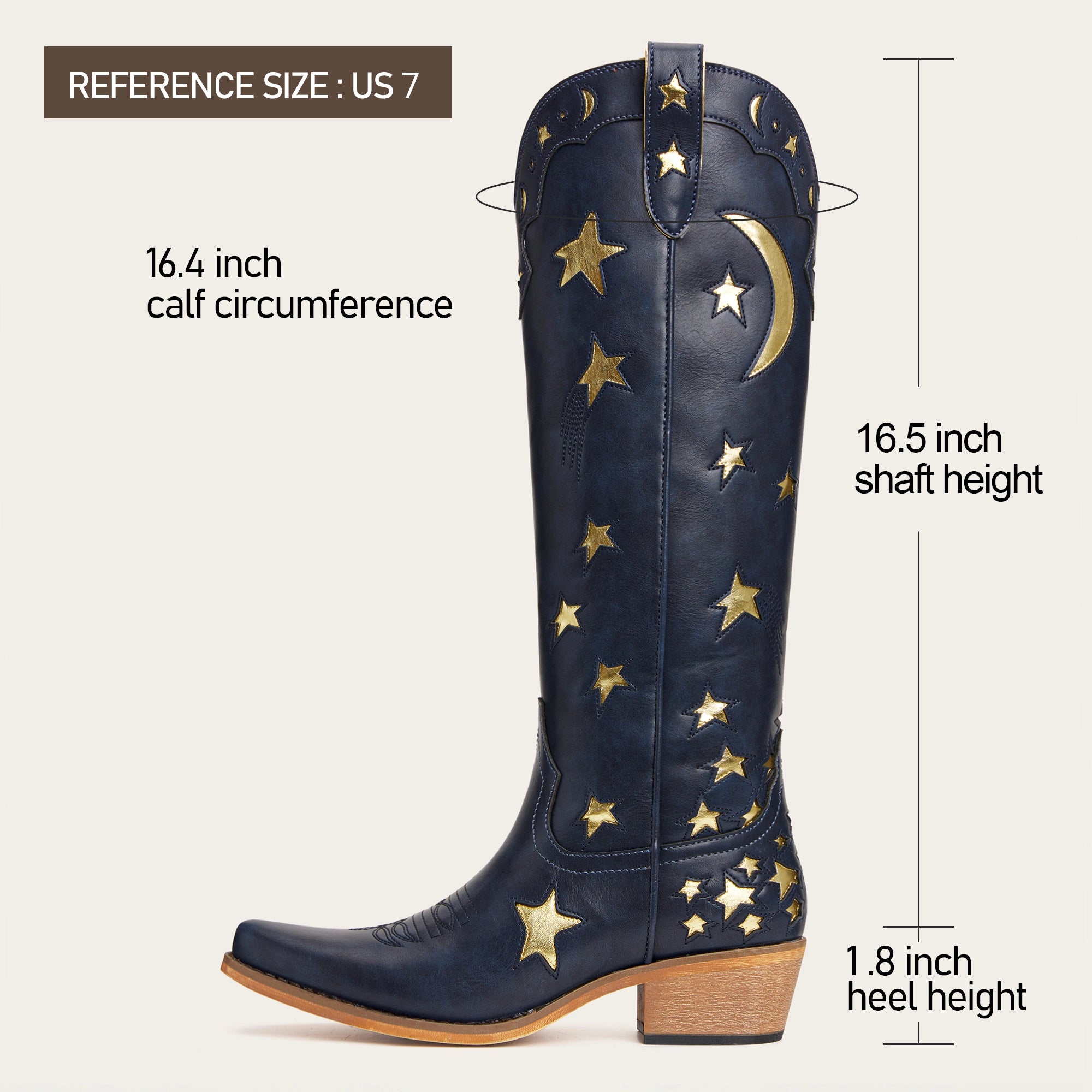 The Celestial - Midnight Blue Snip Toe Starry with Moon Cutout Tall Cowgirl Boots