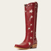 The Celestial - Fire Red Snip Toe Starry with Moon Cutout Tall Cowgirl Boots