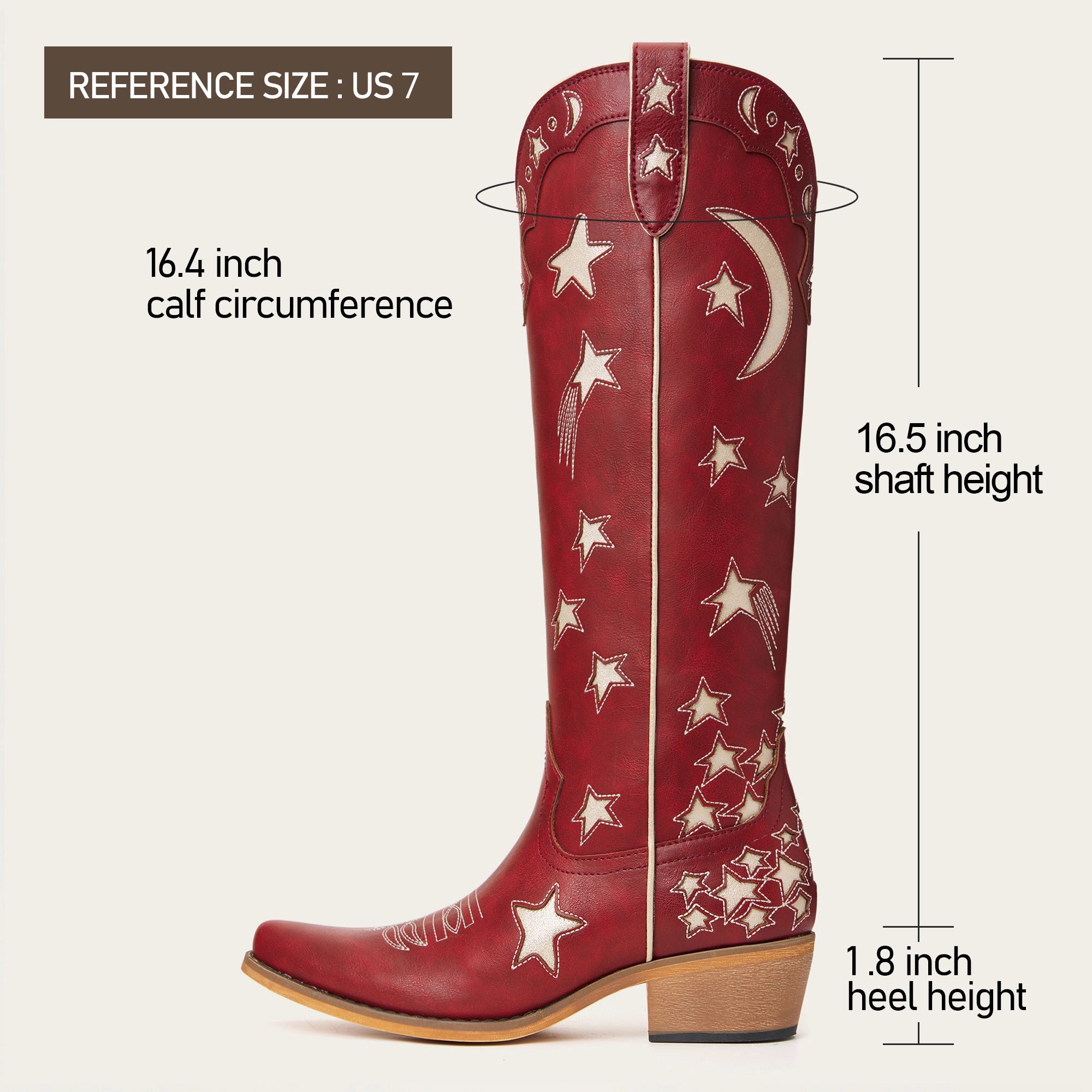 REDTOP Red Snip Toe Starry with Moon Cutout Tall Cowgirl Boots