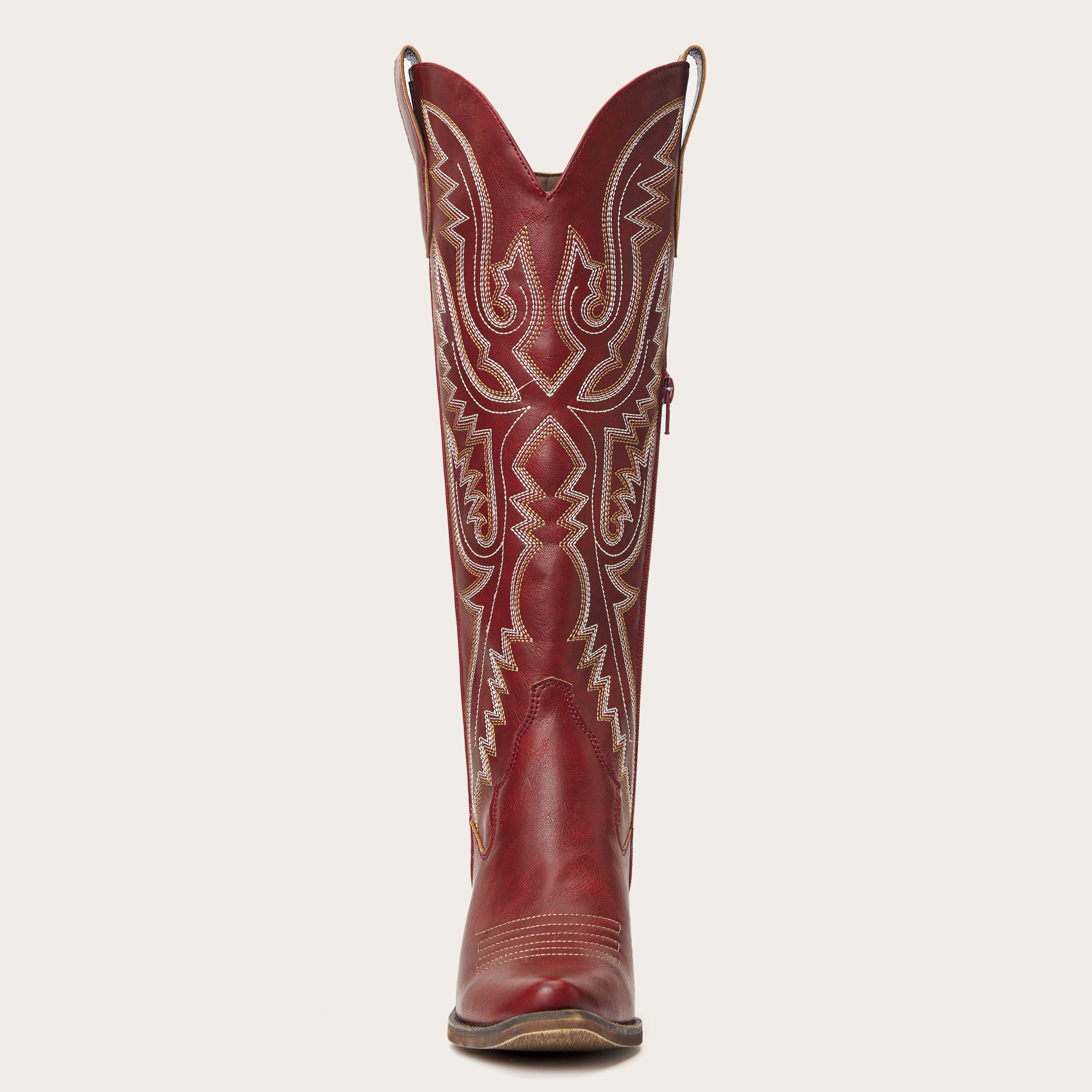 The Withersteen – Red Tall Cowgirl Boots with Bold Embroidery and Lace-Up Back