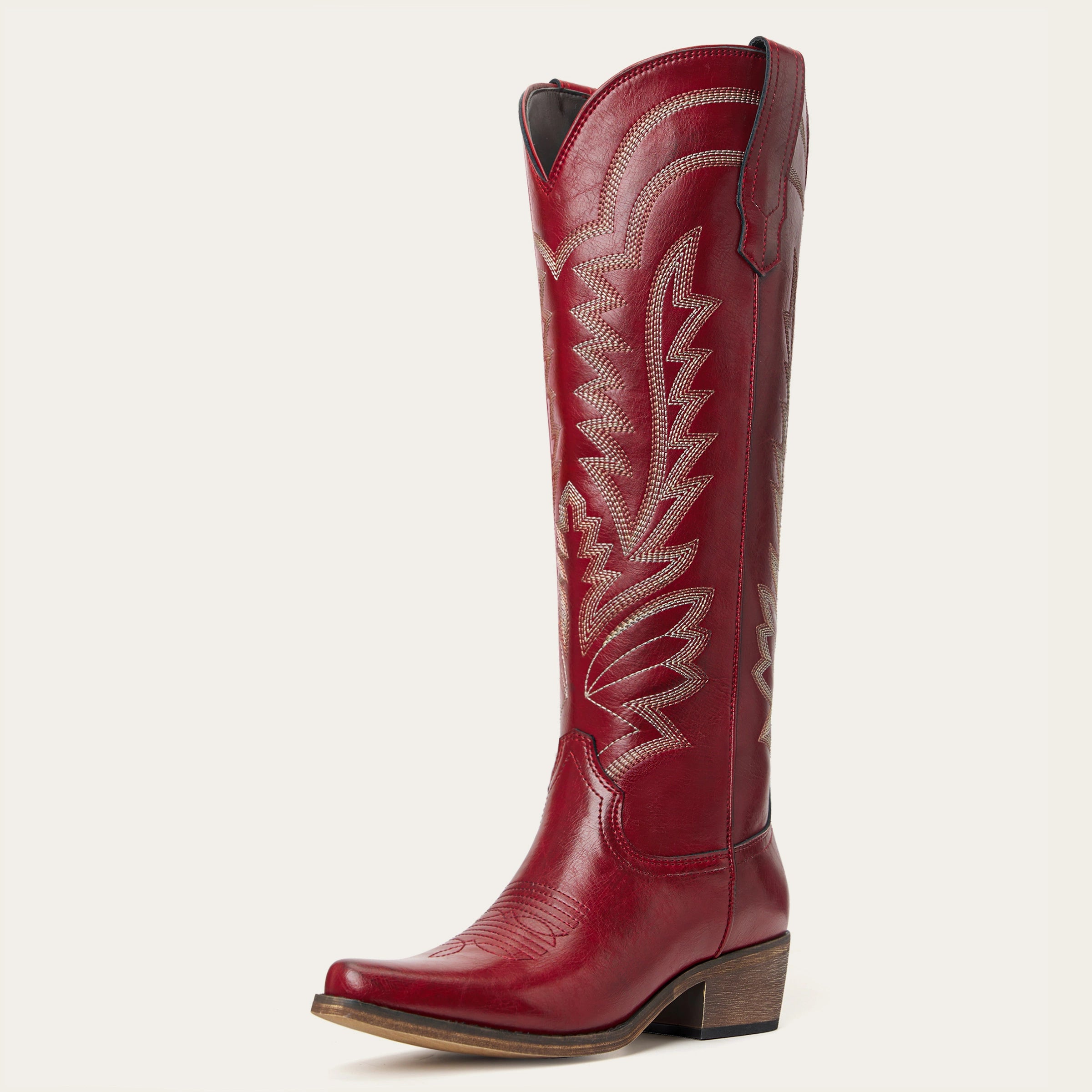The Laurey - Burgundy Embroidered Snip Toe Cowgirl Boots with Side Zipper