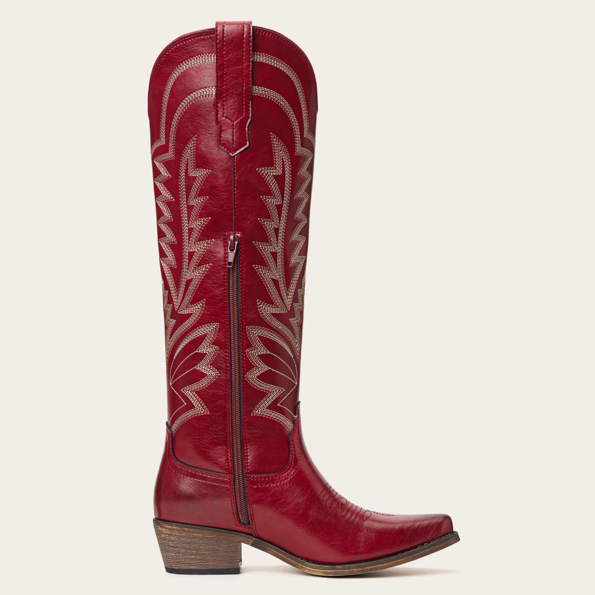 The Laurey - Crimson Embroidered Cowgirl Boots with Classic Western Flair